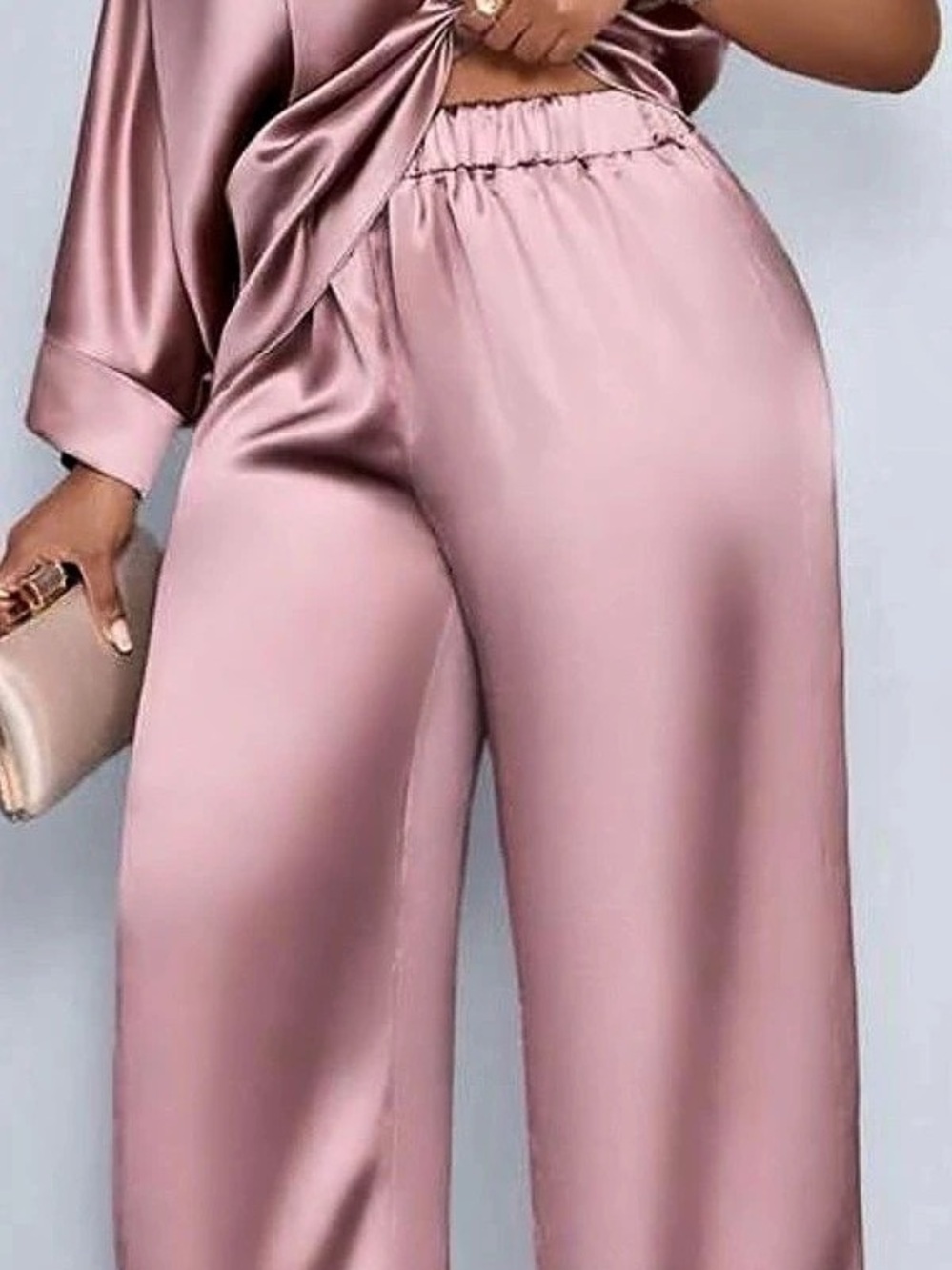 Pink Satin-Look Wide-Leg 2 piece set